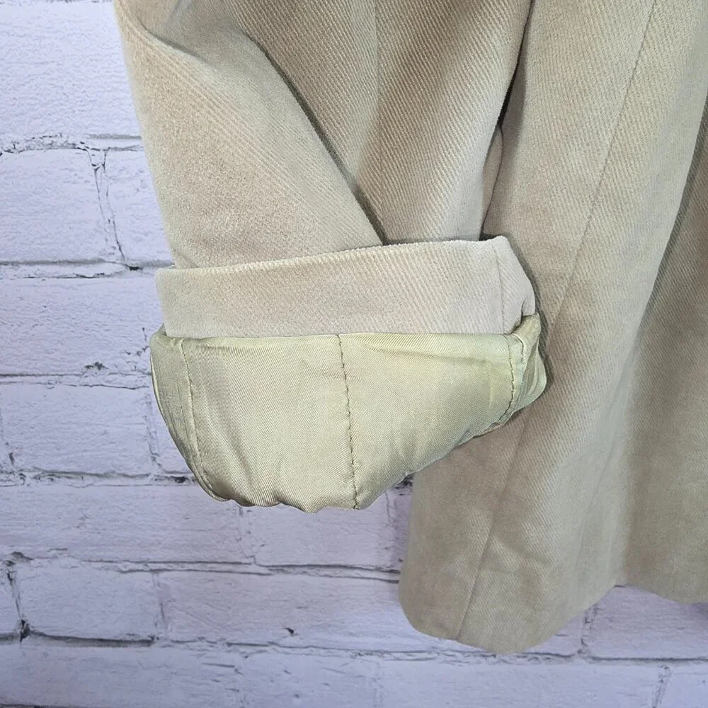 J CREW BARN COAT SIZE LARGE KHAKI GREEN LINED BUTTON-UP WINTER WARM EUC MENS